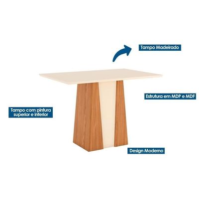 Conjunto Mesa Sala Jantar Orus Tampo Madeirado Com Vidro 120x80cm E 4 Cadeiras Isa Nature Linho Henn