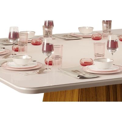 Mesa Para Cozinha Itália Com Tampo Madeirado Com Vidro Curvo 136x136cm Cedro Off White Dj Móveis