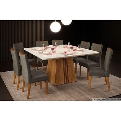 Mesa Para Cozinha Itália Com Tampo Madeirado Com Vidro Curvo 136x136cm Cedro Off White Dj Móveis