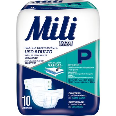 Fralda Geriátrica Adulto Mili Vita  Tamanho P Pacote c/ 10