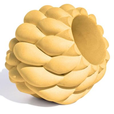 Vaso Decorativo Novelo 9cm Em Cimento Artesanal Sala E Cozinha Amarelo