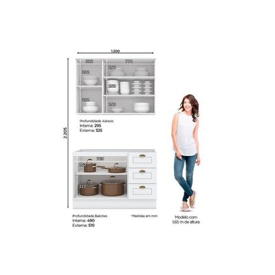 Cozinha Modulada Completa Americana 3 Peças 1 Aéreo + 1 Balcão + Complemento Cz122 Cinza