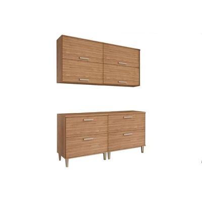 Cozinha Modulada Completa Bella 4 Peças 2 Aéreos + 2 Balcões 160cm Freijó