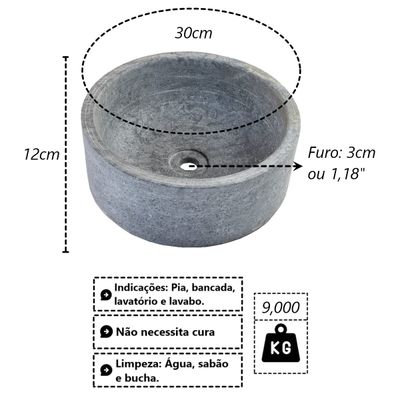 Cuba Bojo Pedra Sabão Sobrepor Pia Lavabo Lavatório 30x12cm
