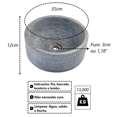 Cuba Bojo Pedra Sabão Sobrepor Pia Lavabo Lavatório 35x12cm