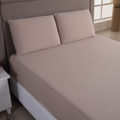 Jogo de Cama Lençol Sereno Casal em Malha Algodão 3 Peças - Cáqui