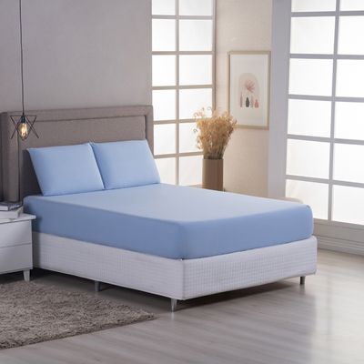 Jogo de Cama Lençol Sereno Casal em Malha Algodão 3 Peças - Azul Claro