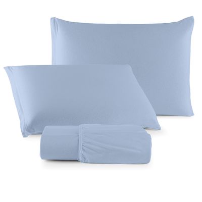 Jogo de Cama Lençol Sereno Casal em Malha Algodão 3 Peças - Azul Claro
