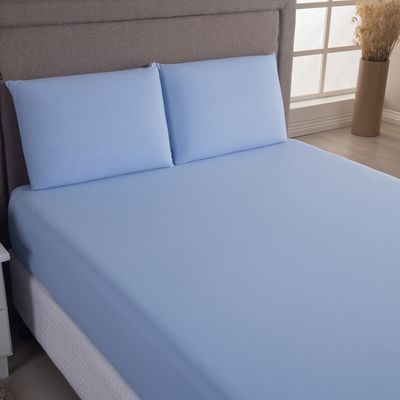Jogo de Cama Lençol Sereno King em Malha Algodão - Azul Claro