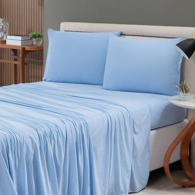 Jogo de Cama Lençol Sereno Solteiro 3 Peças em Malha Algodão - Azul Claro
