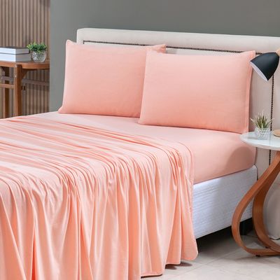Jogo de Cama Lençol Sereno Solteiro 3 Peças em Malha Algodão - Salmão