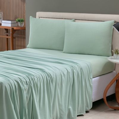 Jogo de Cama Lençol Sereno Solteiro 3 Peças em Malha Algodão - Verde