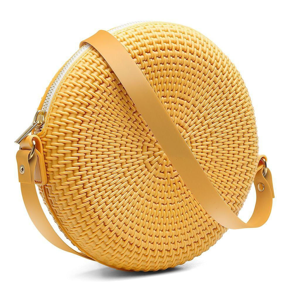 Bolsa Redonda Pequena Moda Fashion Casual Alça Transversal Com Ziper Para Passeio