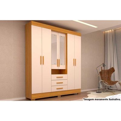 Guarda Roupa Casal 6 Portas (2 C- Espelho) E 3 Gavetas Débora Nature-off White - Acp