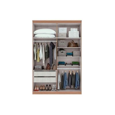 Guarda Roupa Casal 4 Portas (2 C- Espelho) E 2 Gavetas Alonzo Amendoa-off White - Lopas