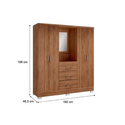 Guarda Roupa 4 Portas E 3 Gavetas C- Espelho Roma 1181 C- Pés Freijo - Carraro