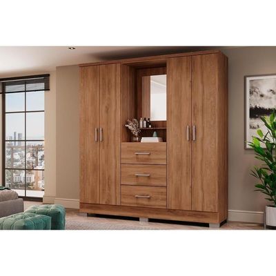 Guarda Roupa 4 Portas E 3 Gavetas C- Espelho Roma 1181 C- Pés Freijo - Carraro