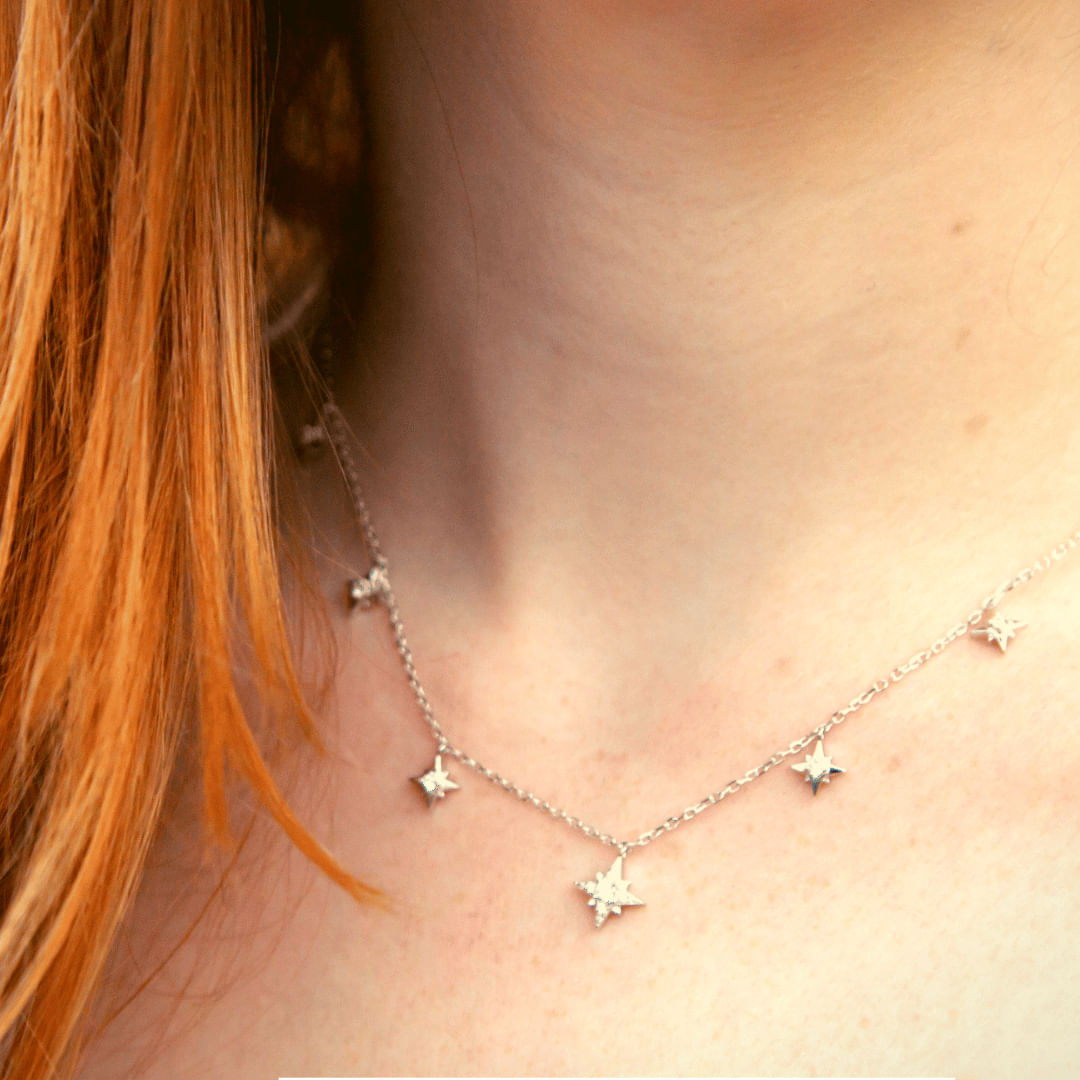 Gargantilha Choker Estrelas com Zirconias Brancas em Prata e Ródio Coleção Pura Vida