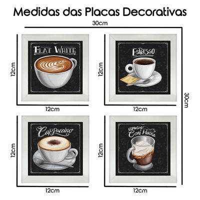 Quadro Decorativo Café Expresso Padaria 12X12Cm 4 Un Branca