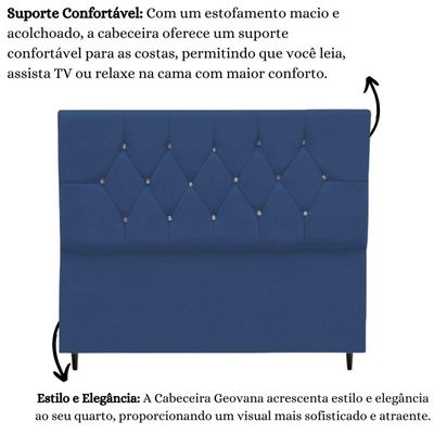 Cabeceira Cama Box Queen 160 Cm Geovana Suede Azul Marinho