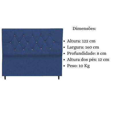 Cabeceira Cama Box Queen 160 Cm Geovana Suede Azul Marinho
