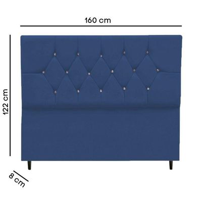 Cabeceira Cama Box Queen 160 Cm Geovana Suede Azul Marinho