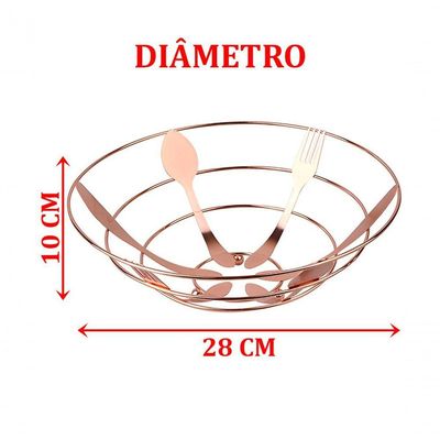 Kit Fruteira Frutas Artificial Isopor E Cesta Rose Gold Inox
