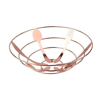 Kit Fruteira Frutas Artificial Isopor E Cesta Rose Gold Inox