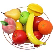 Kit Fruteira Frutas Artificial Isopor E Cesta Rose Gold Inox