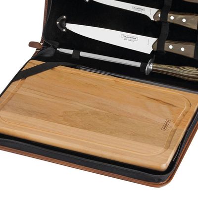 Kit Churrasco Com Tábua 7 Peças Tramontina 21198965 Com Estojo Castanho