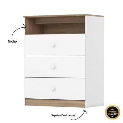 Cômoda 3 Gavetas Com Nicho Decorativo Magia Branco Jequitibá Hp