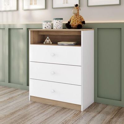 Cômoda 3 Gavetas Com Nicho Decorativo Magia Branco Jequitibá Hp