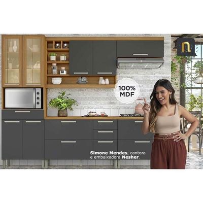 Balcão De Cozinha Modulado Burguesa Com 3 Portas E 4 Gavetas Freijó Grafite
