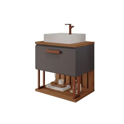 Balcão P- Banheiro Duna 1 Porta C- Cuba 60cm Titanium-freijo - Mgm