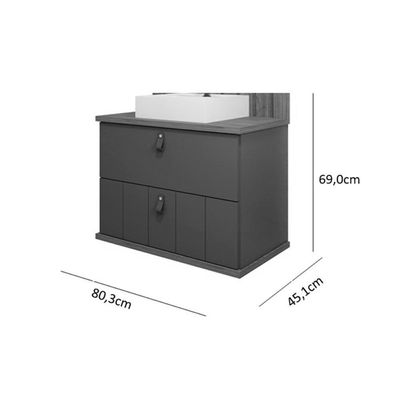 Bancada De Banheiro Balcão Milano 1 Porta E 1 Gaveta C- Cuba 80cm Titanium-freijo - Mgm