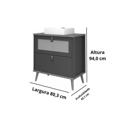 Bancada De Banheiro Balcão Vêneto 1 Porta E 1 Gaveta C- Cuba 80cm Titanium-freijo - Mgm