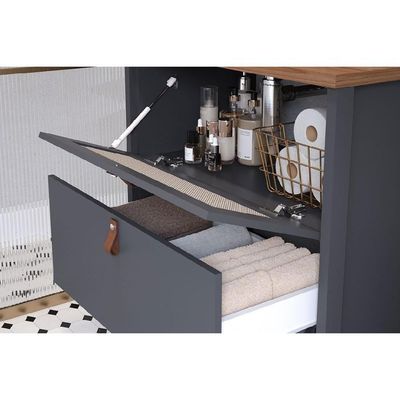 Bancada De Banheiro Balcão Vêneto 1 Porta E 1 Gaveta C- Cuba 80cm Titanium-freijo - Mgm