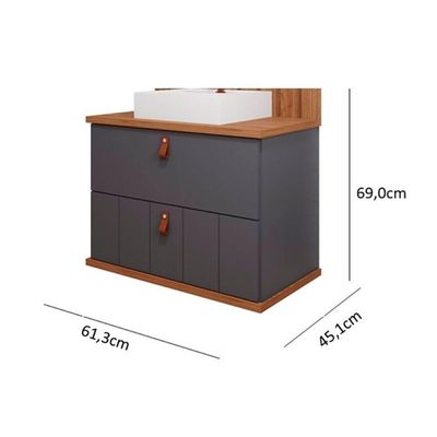 Bancada De Banheiro Balcão Milano 1 Porta E 1 Gaveta C- Cuba 60cm Titanium-freijo - Mgm