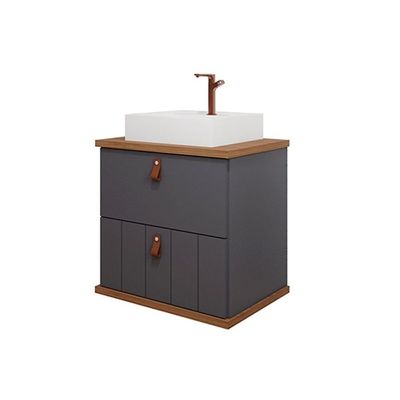 Bancada De Banheiro Balcão Milano 1 Porta E 1 Gaveta C- Cuba 60cm Cimento-freijo - Mgm