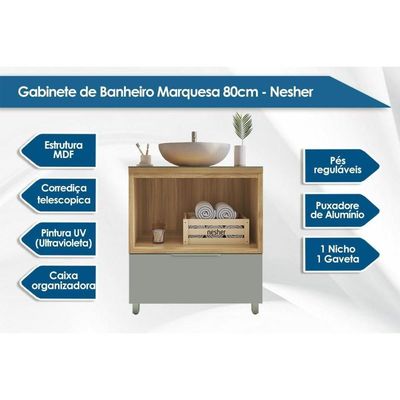 Bancada De Banheiro Balcão Marquesa C- 1 Gaveta E 1 Nicho 80cm Branca-nature - Nesher