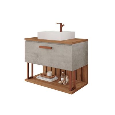 Balcão P- Banheiro Duna 1 Porta C- Cuba 80cm Cimento-freijo - Mgm