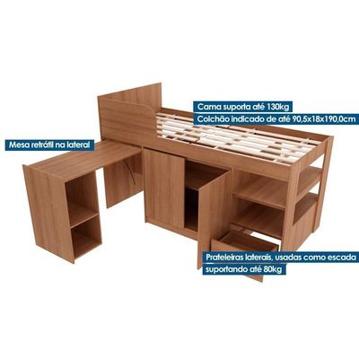 Cama Multifuncional Juvenil Cm8021 C- Escrivaninha Amêndoa - Tecno Mobili