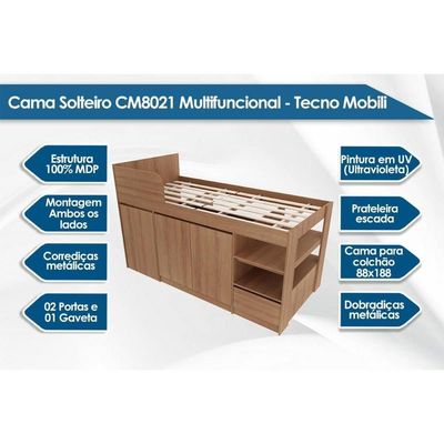 Cama Multifuncional Juvenil Cm8021 C- Escrivaninha Amêndoa - Tecno Mobili