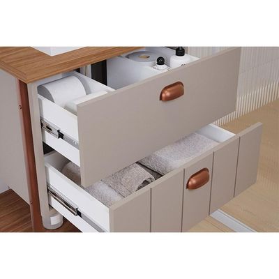 Conjunto De Banheiro Balcão Suspenso C-cuba 65cm E Espelheira Uni Titanio-freijo - Mgm
