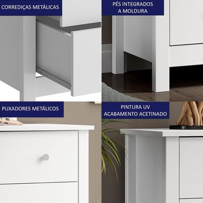 Comoda Para Quarto 3 Gavetas 76 Cm Dm219 Branco Dtall Branco