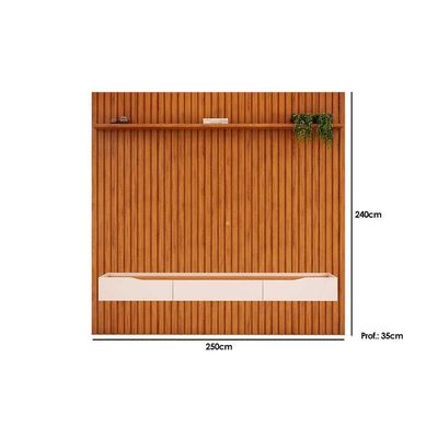 Estante P- Sala Até 85 Pol Pratic Ripado C- 3 Gavetas 250x240cm Freijó-off White - Dj Móveis