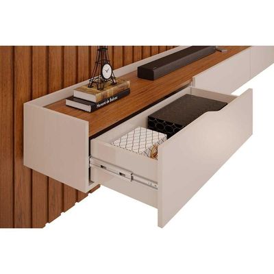Estante P- Sala Até 85 Pol Pratic Ripado C- 3 Gavetas 250x240cm Freijó-off White - Dj Móveis