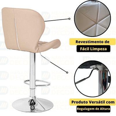 Kit 06 Banquetas Slim Estofada Giratória Com Regulagem De Altura - Nude