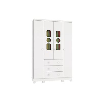 Guarda Roupa 4 Portas Tedy C- E 3 Gavetas Branco - Peroba