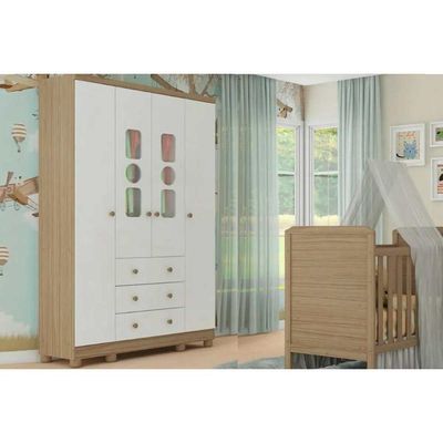 Guarda Roupa 4 Portas Tedy C- E 3 Gavetas Branco - Peroba